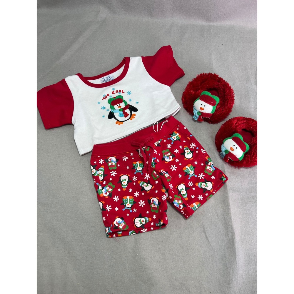 Build-A-Bear Workshop‎ Penguin Pajamas Too Cool Matching Shoes Red White Winter